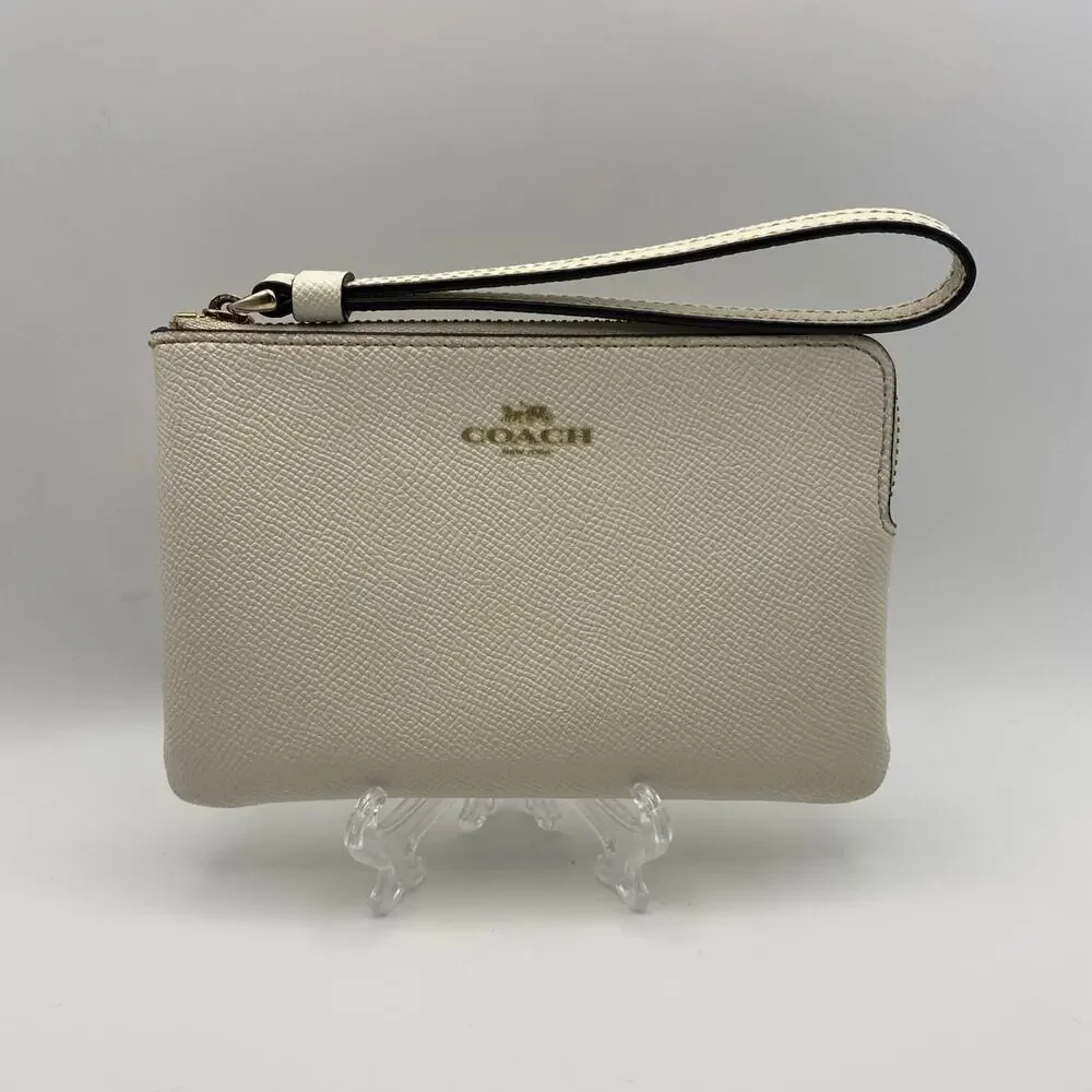 COACH Crossgrain Leather Corner Zip Wristlet Wallet Chalk F58032 MSRP $75